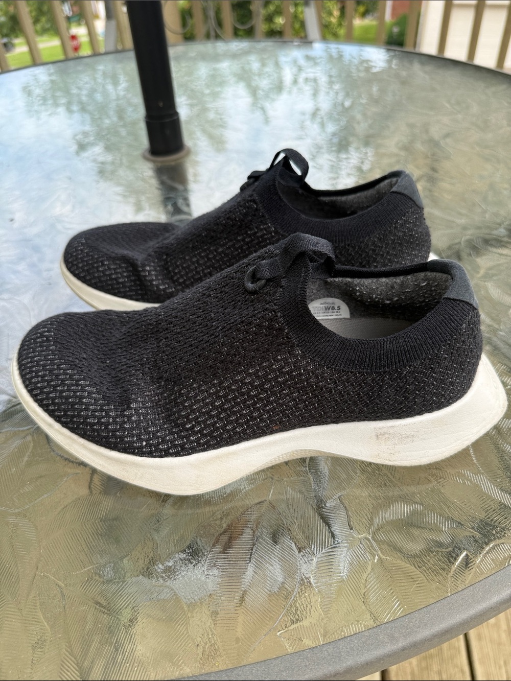 allbirds Womens Black Slip-On Knit Sneakers with White Soles
